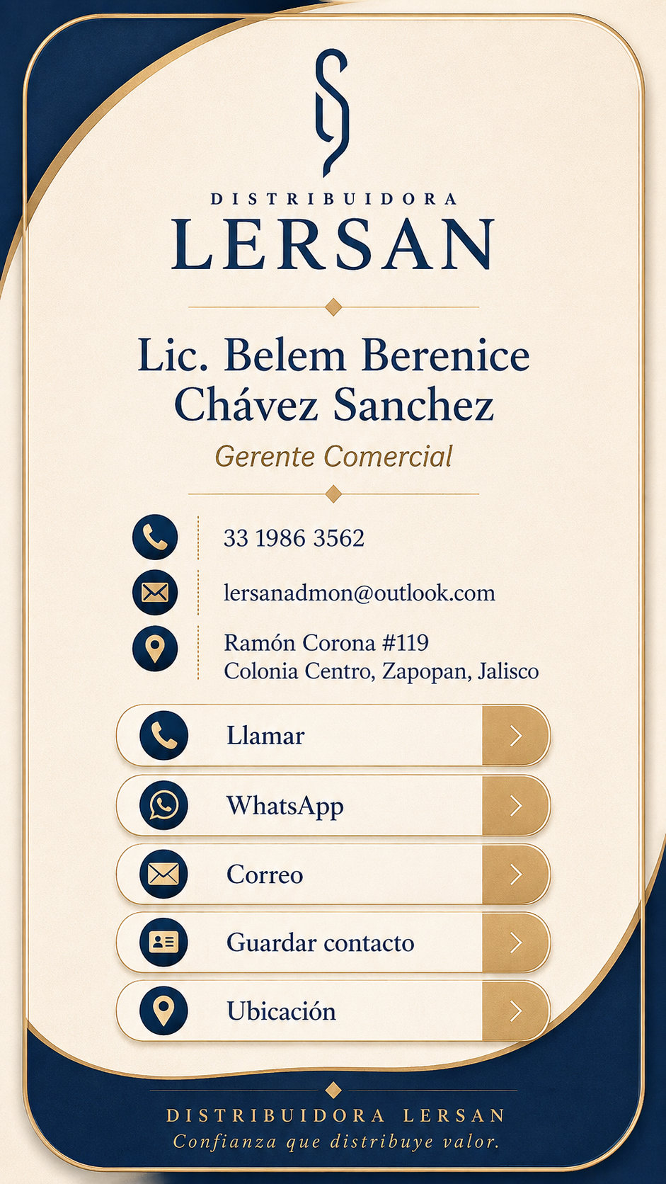 Tarjeta digital de Distribuidora LERSAN